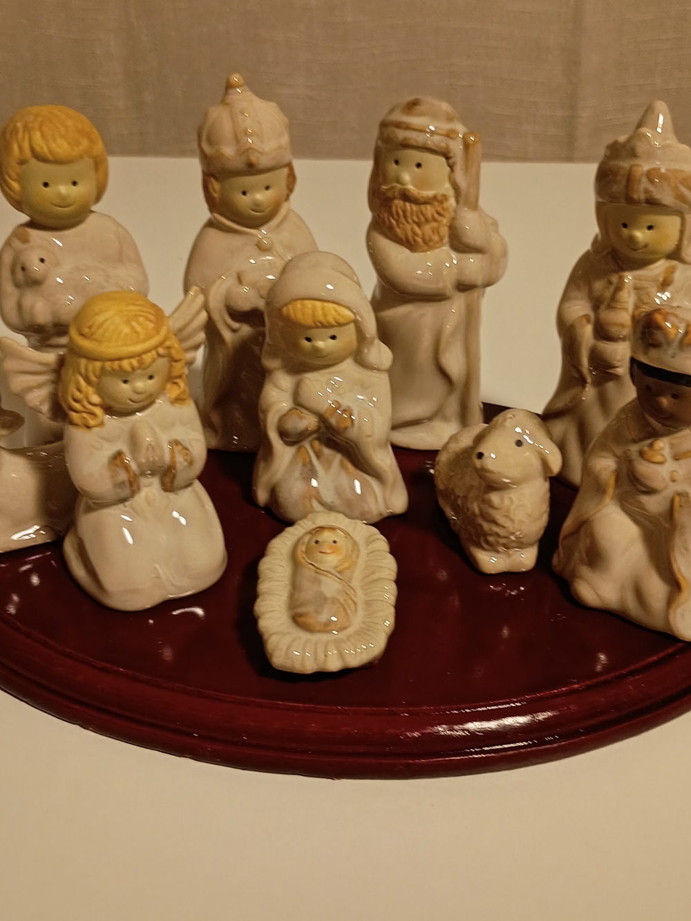 Ceramic Nativity Figurine Set in Cream and Gold Accent